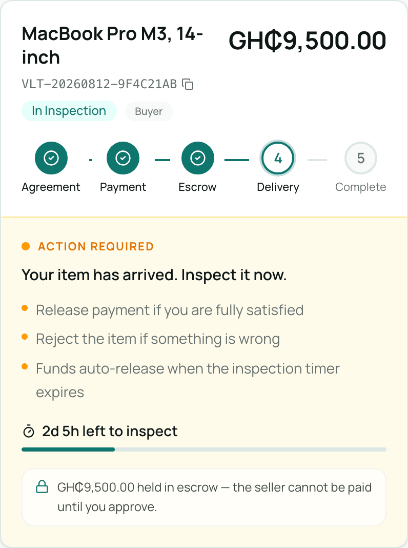 A trade in the inspection window with two days and five hours left to inspect